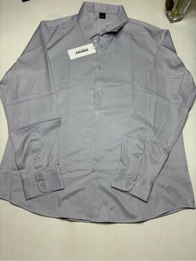 NWT ZEROYAA Men's Light Grey Long Sleeve Dress Shirt - Size L (Slim Stretch)